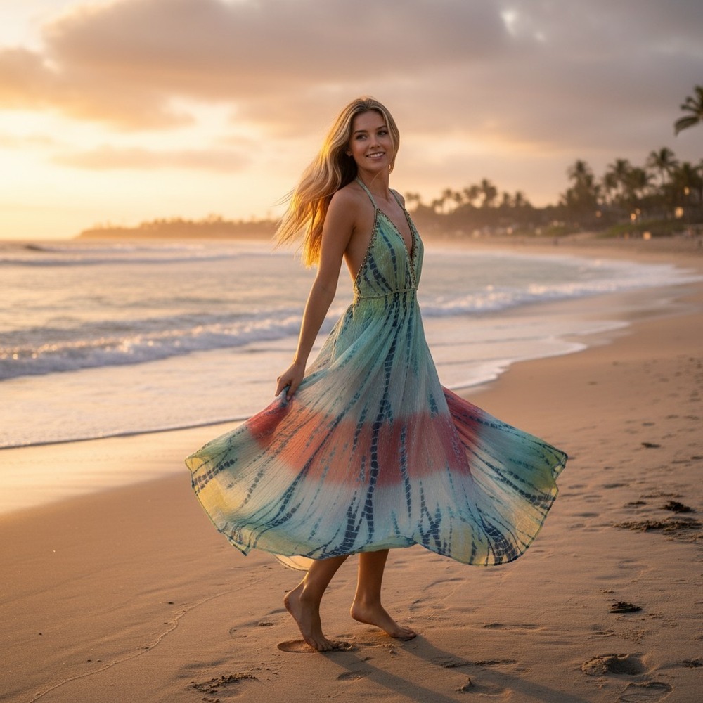 Boston Proper Multi‑Color Tie‑Dye Maxi Dress